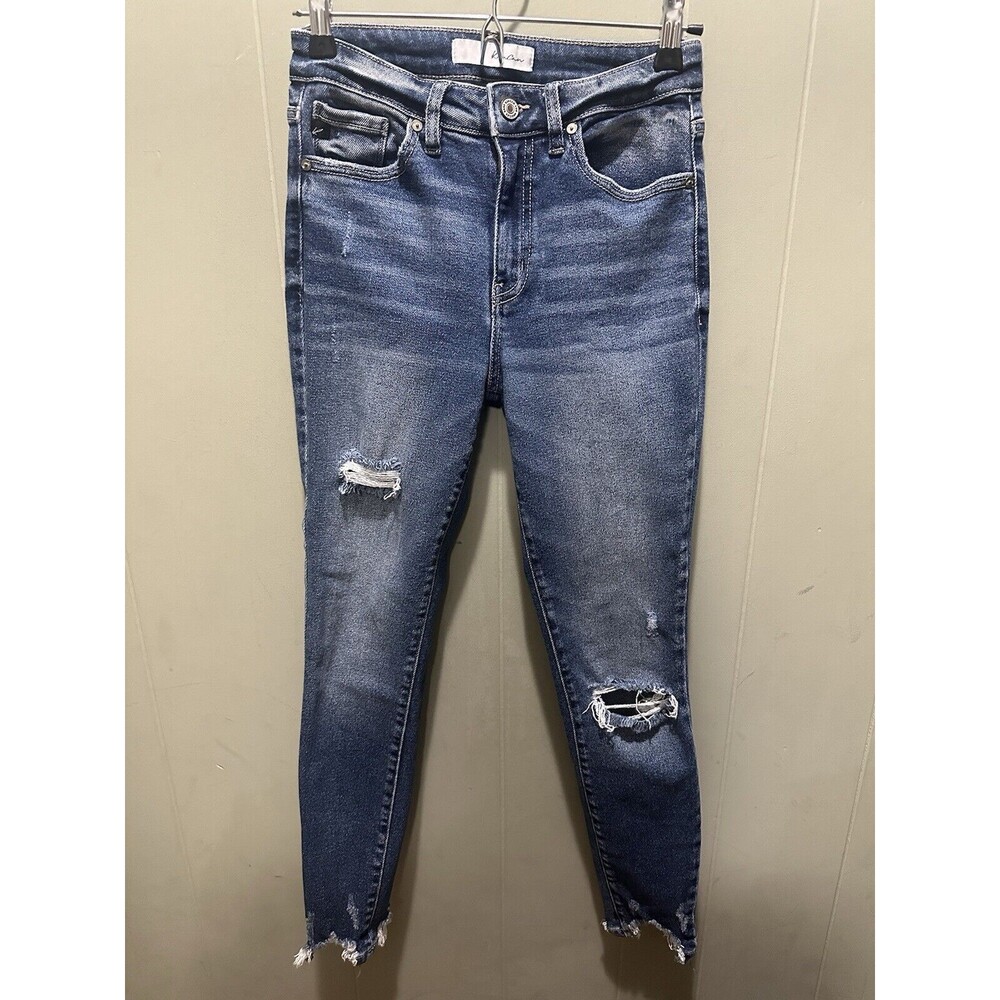 KanCan Skinny Women's Distressed Jeans Raw Hem Dark Wash 3/25